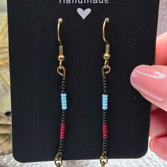"5/$25" Artisan Southwestern Multicolor Seed Bead Stick Dangle Earrings 925 Post - Picture 7 of 8